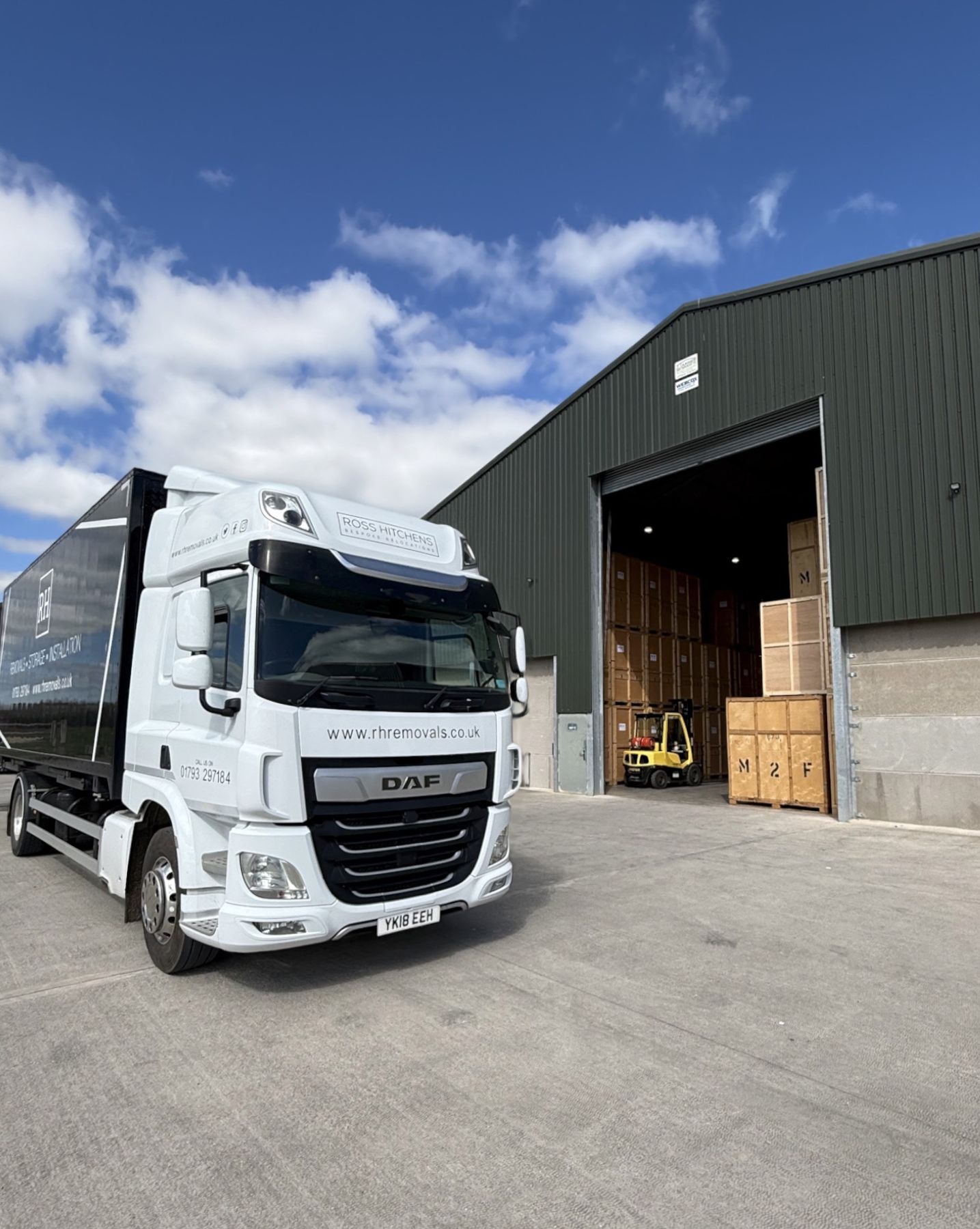 RH Removals lorry outside the RH storage warehouse