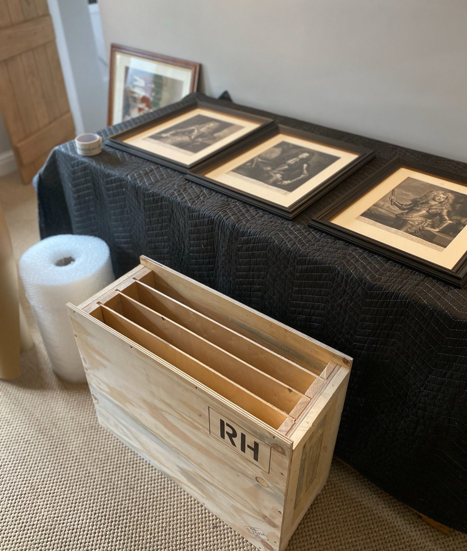 Bespoke RH wooden crate for framed artworks