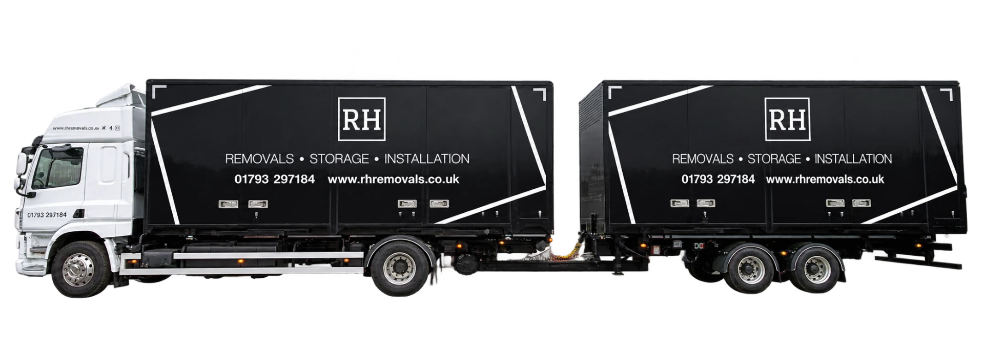 RH Removals lorry and trailer in black livery